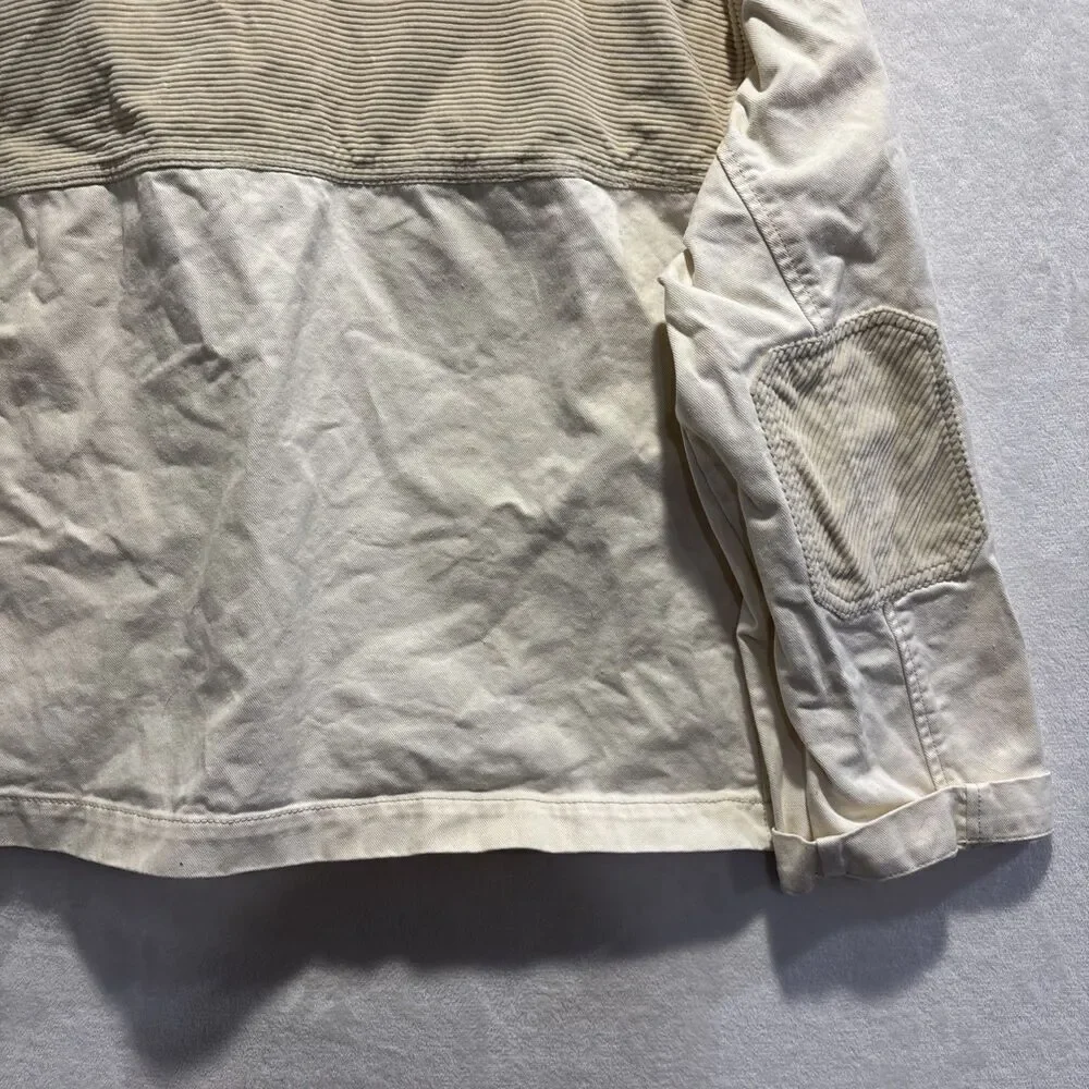 Madewell Women’s Cotton Chino Boxy Shirt Jacket Natural Size Large Elbow Patches